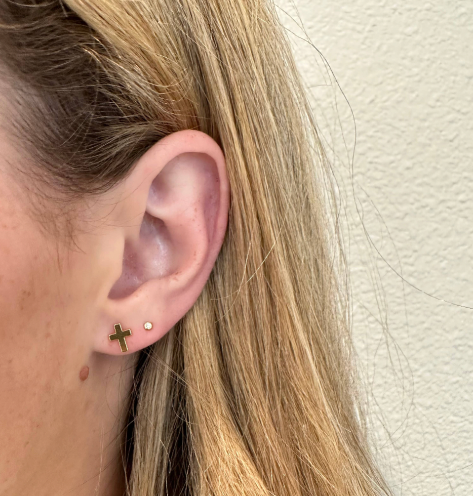 Gold Cross Stud Earrings
