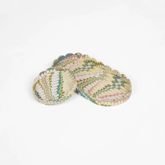 Moss Mountain Marbled Round Scalloped Tray Set