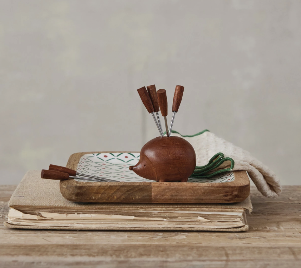 Wood Hedgehog Holder with Appetizer Picks