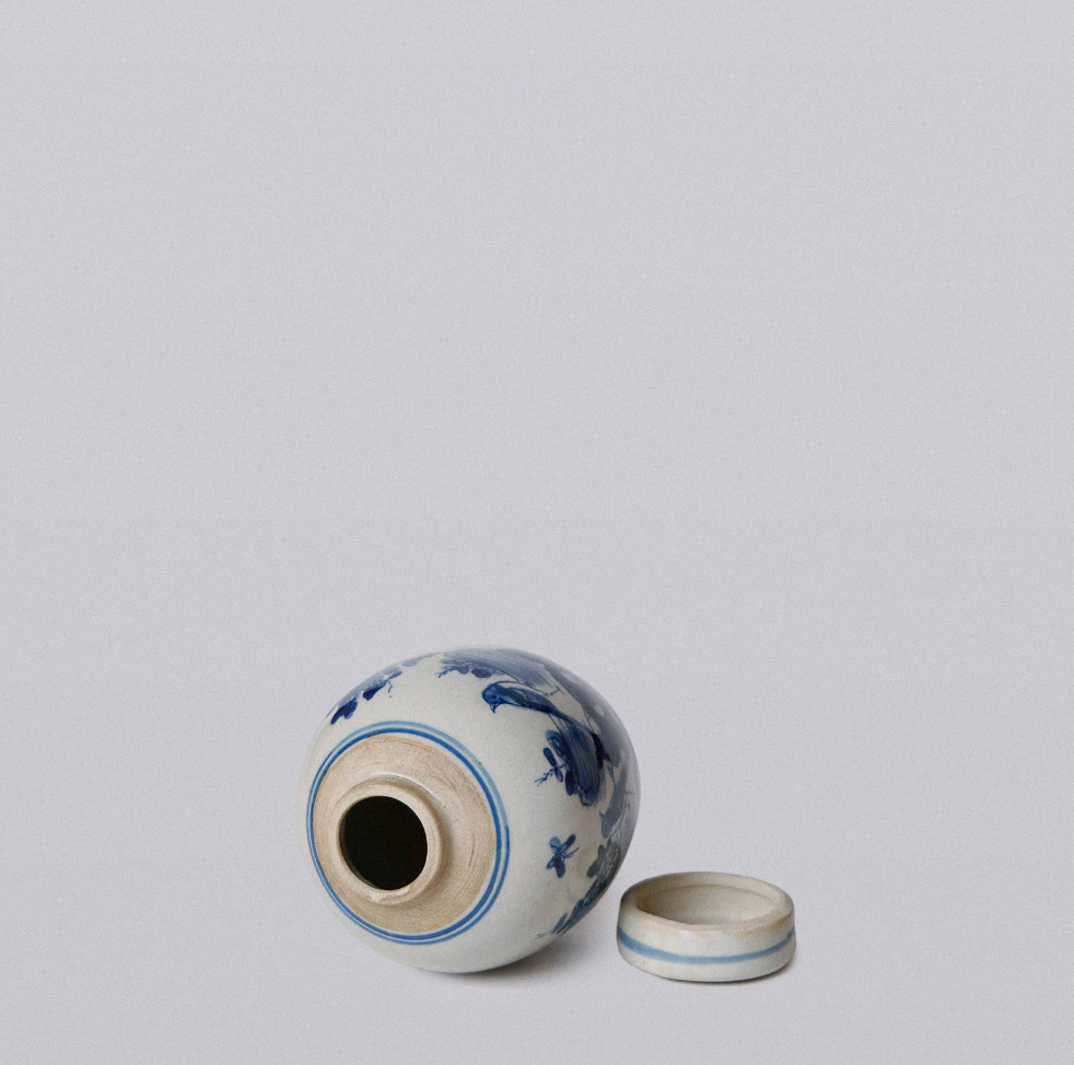 Blue and White Porcelain Mini Bird and Flower Round Jar