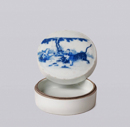Blue and White Porcelain Tiger Ink Box