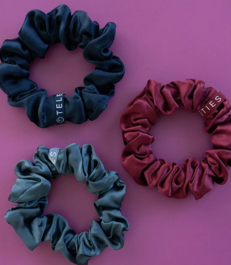 Navy Assortment Small Silk Scrunchies