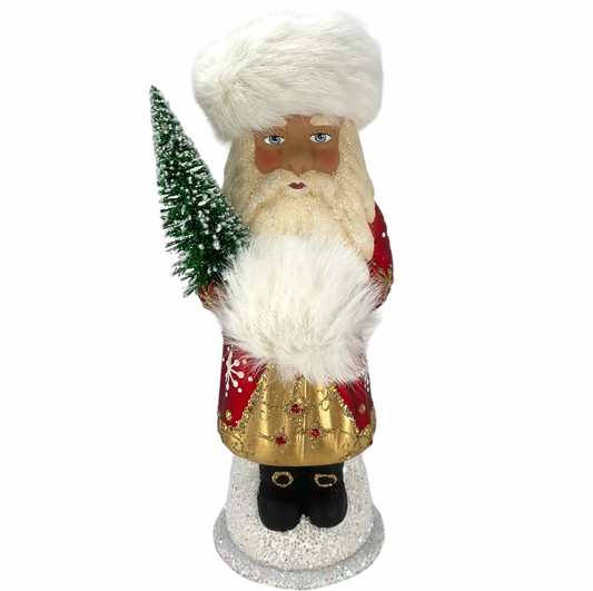 Ino Schaller Red Russian Santa Fur Hat Paper Mache Candy Container
