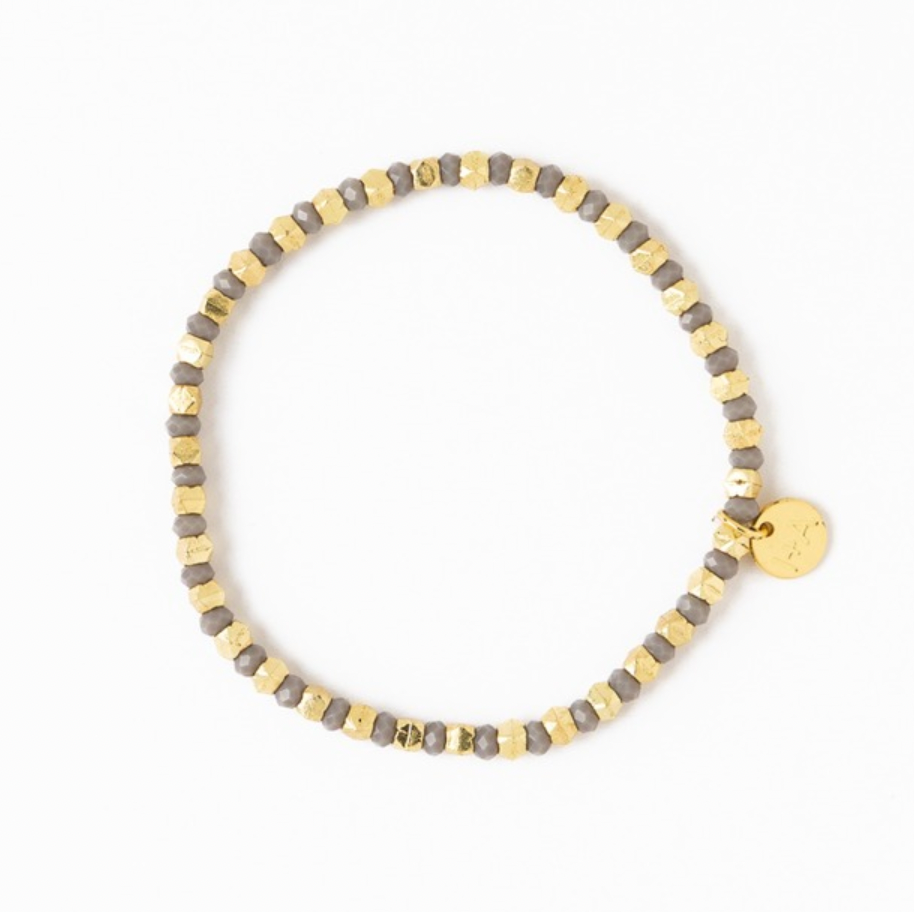 Silver, Grey, + Gold Crystal Stretch Bracelet