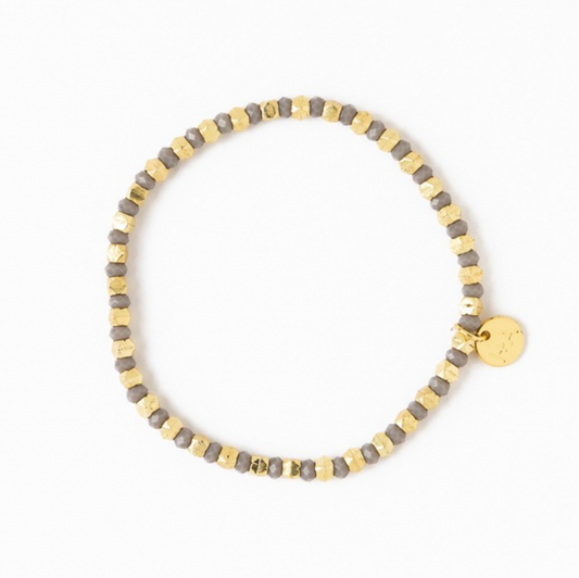 Silver, Grey, + Gold Crystal Stretch Bracelet