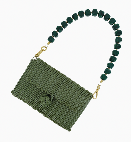 Clutch in Olive with Malachite Stone Strap