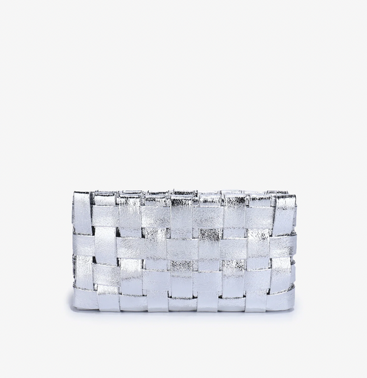 Small Lindy Woven Metallic Silver 3:1 Clutch