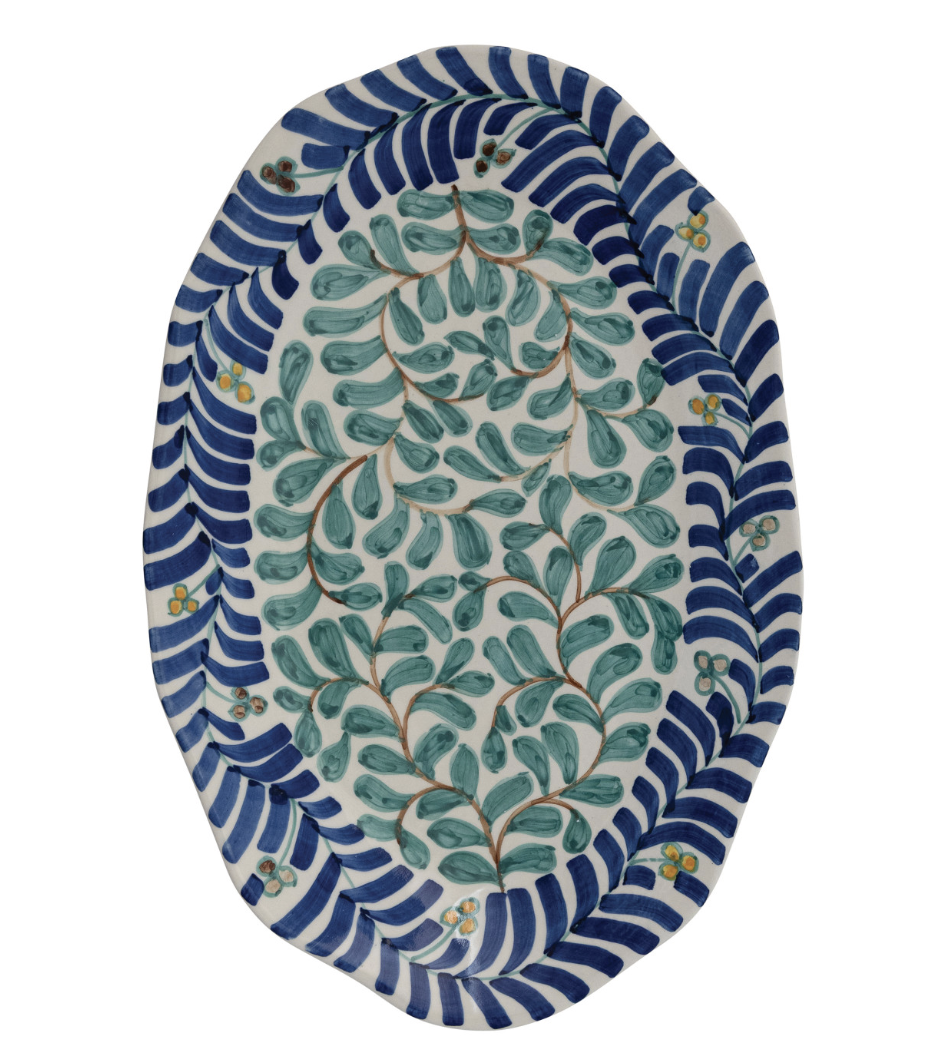 Oval Hand-Painted Vine Stoneware Platter