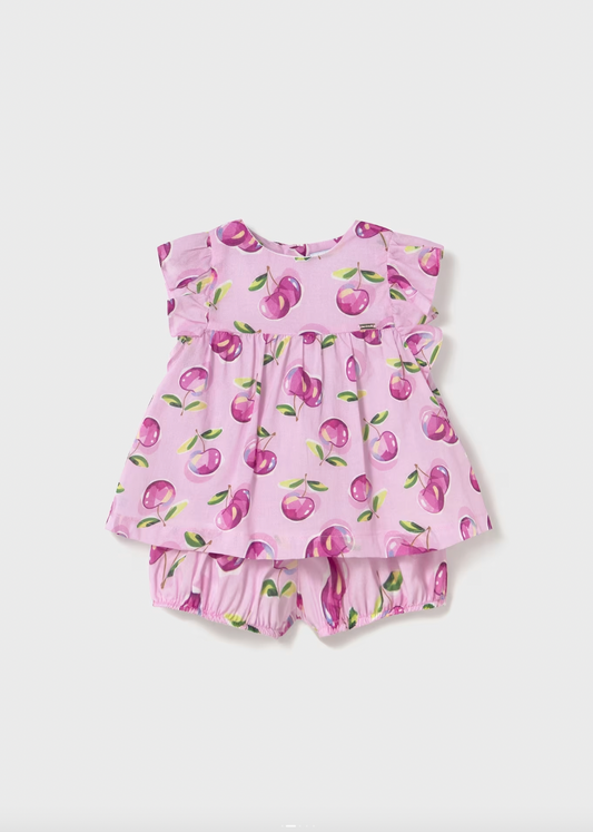 Pink Cherries Baby Bubble Shorts and Blouse Set