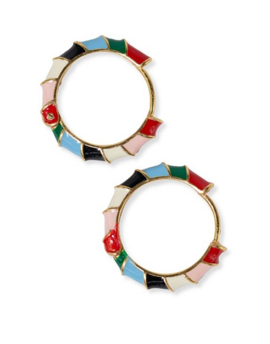 Multi Colored Twisted Colorblock Enamel Hoop Earrings
