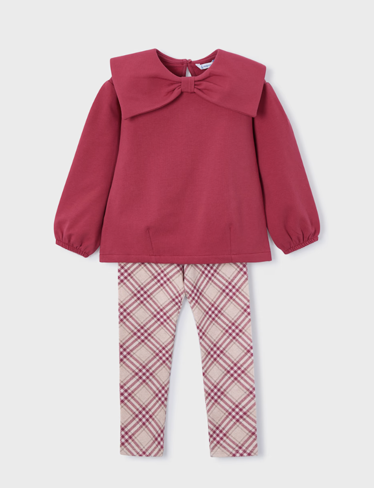 Bow Sweatshirt + Plaid Legging Set