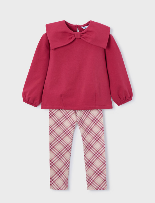 Bow Sweatshirt + Plaid Legging Set
