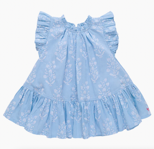 Blue Dewdrop Block Print Harper Dress
