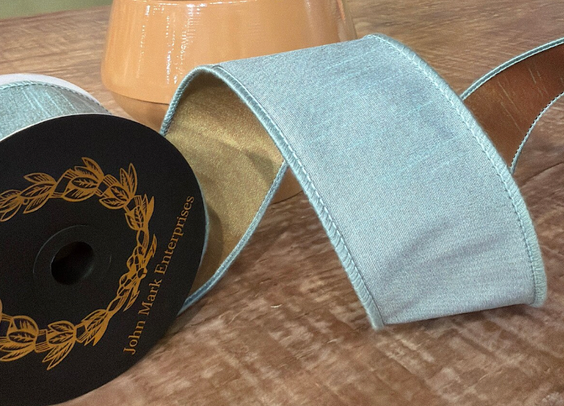 Dupioni Double Fused Aqua Wired Ribbon