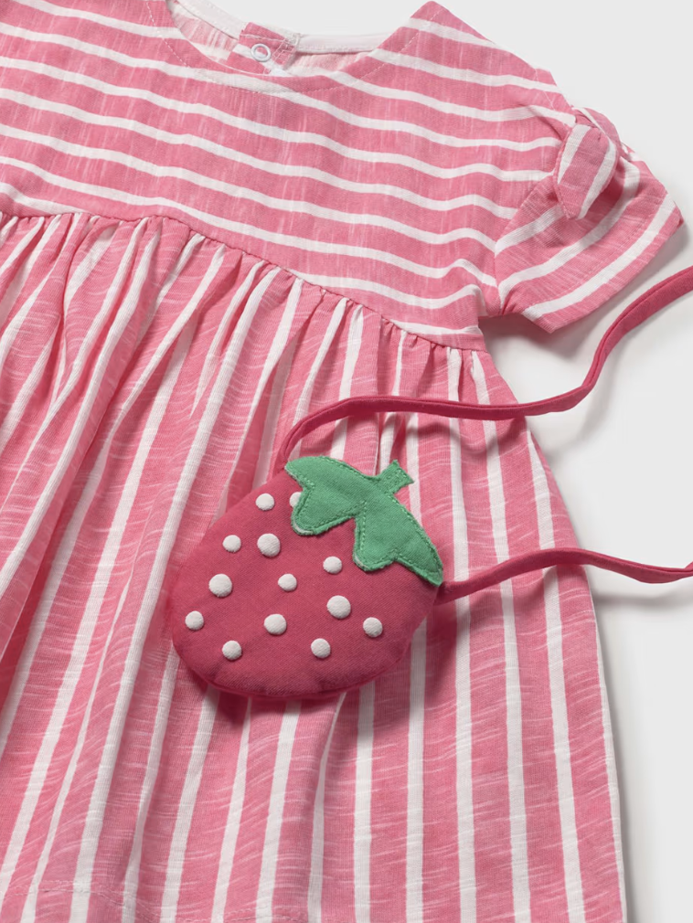 Striped Dress with Crossbody Strawberry Bag