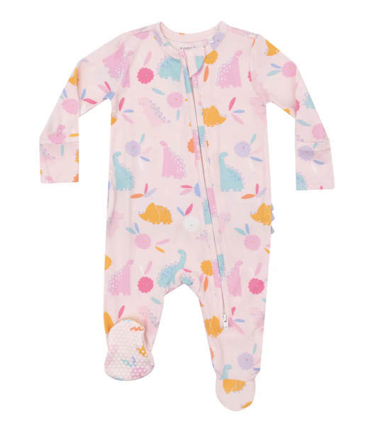 Floral Dinos Ruffle Footie