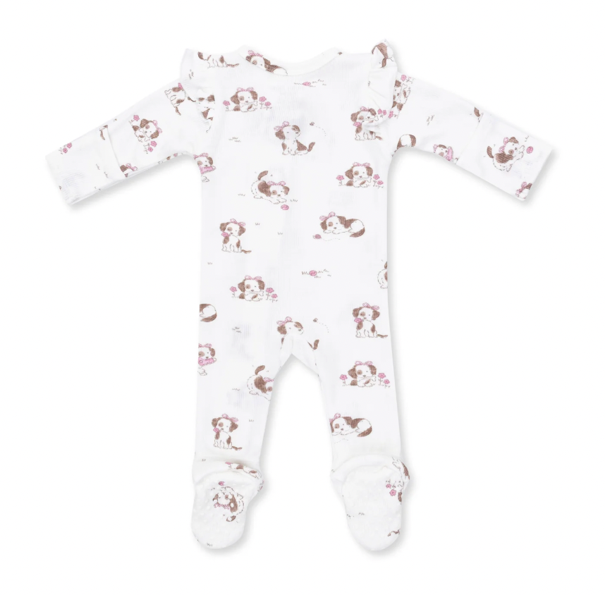 Pink Explorer Puppy Ruffle Sleeve Footie