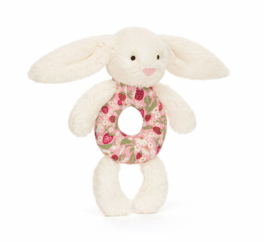 Cream ‘Berry’ Bunny Ring Rattle