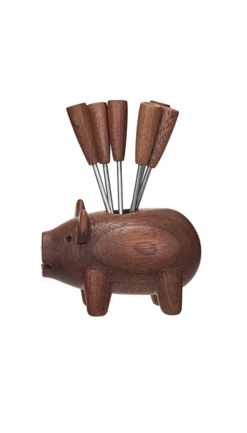 Wood Pig Shaped Holder with Forks