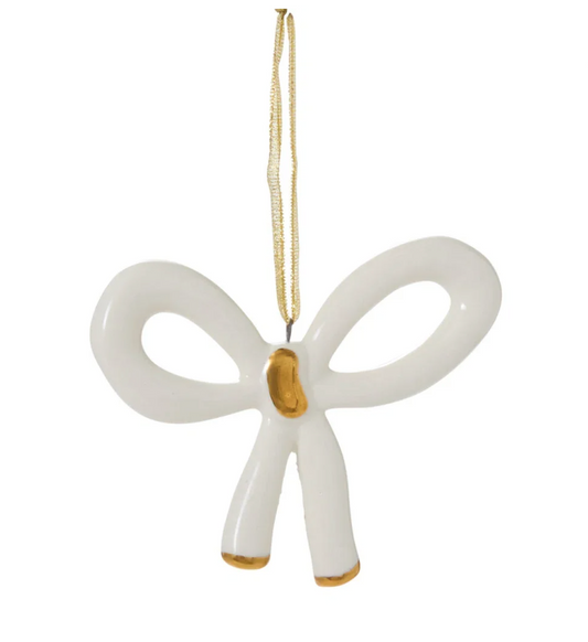 Luella Bow Ornament - White + Gold