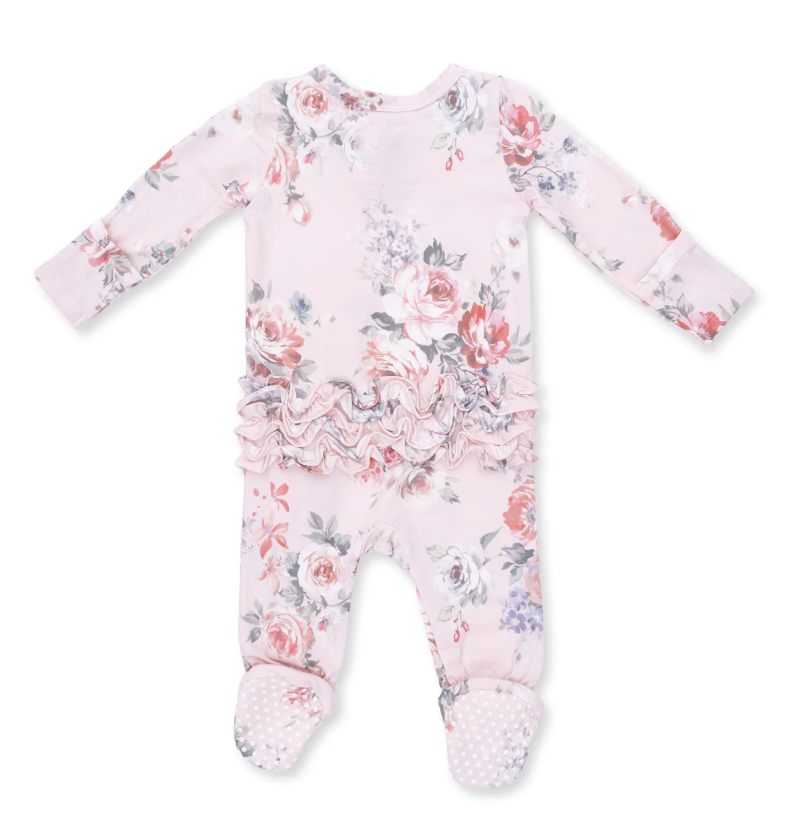 Painterly Rose Bouquets Ruffle Back Footie