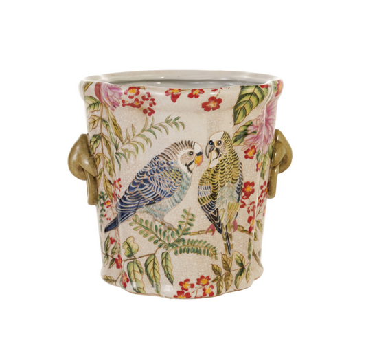 Artisan Stoneware Parakeet Planter/Champagne Bucket