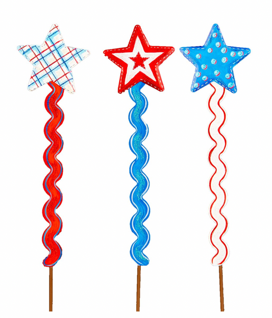 Stars + Stripes Ric Rac Streamer Stakes, Set of 3