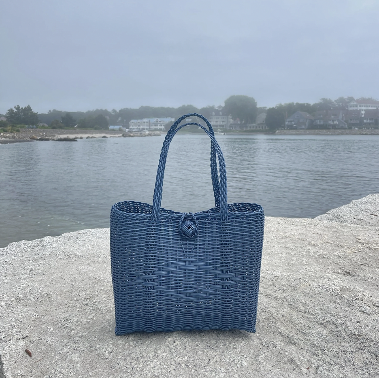 Woven Tote in Fog Blue