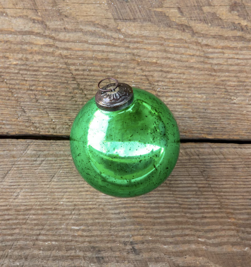 Antique Shiny Emerald Glass Ball Ornament - Medium