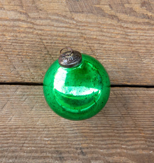 Antique Shiny Emerald Glass Ball Ornament - Medium
