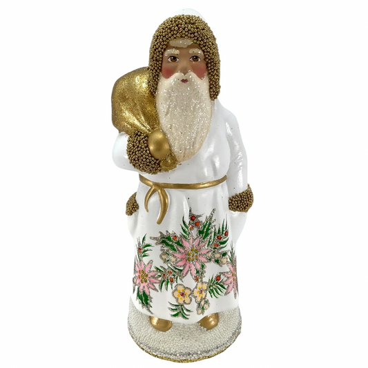 White Flower Santa Candy Container