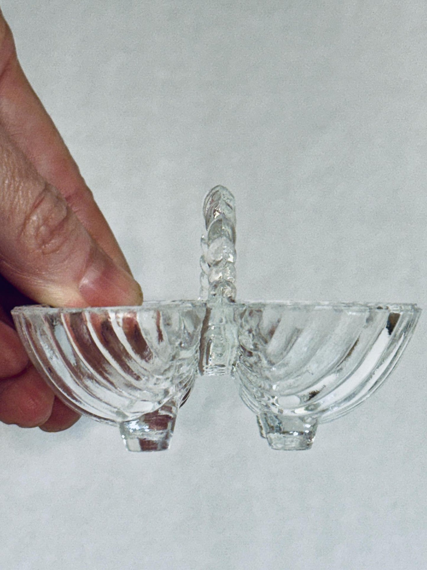 Vintage Pressed Glass Double Shell Salt Cellar