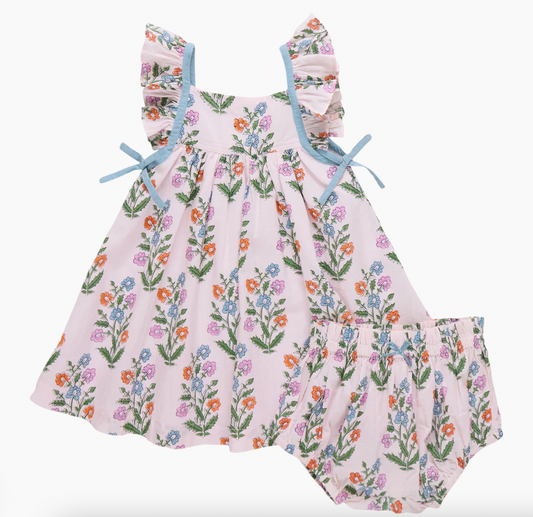 Pink Dewdrop Block Print Ailee Dress Set