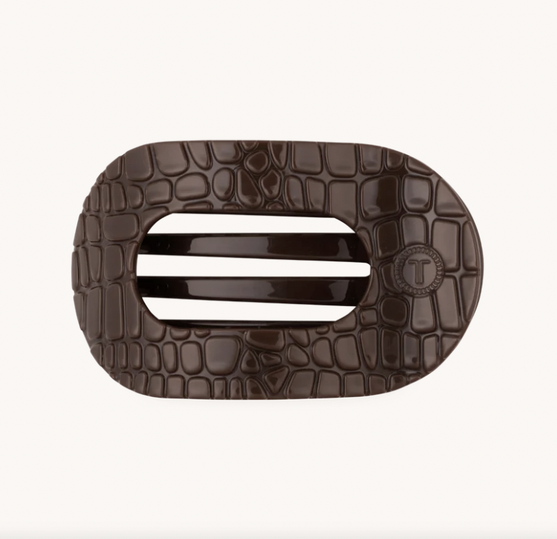 Brown Crocodile Small Flat Round Hair Clip