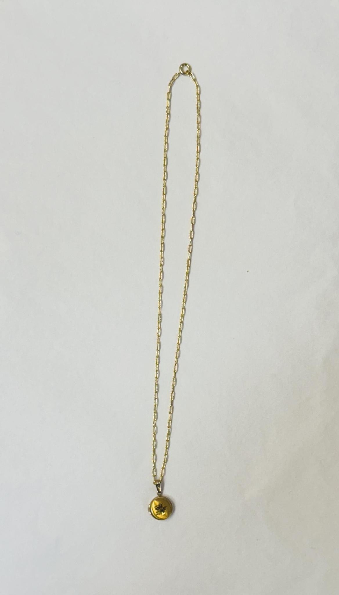 Antique Round Locket on Dainty Paperclip Necklace