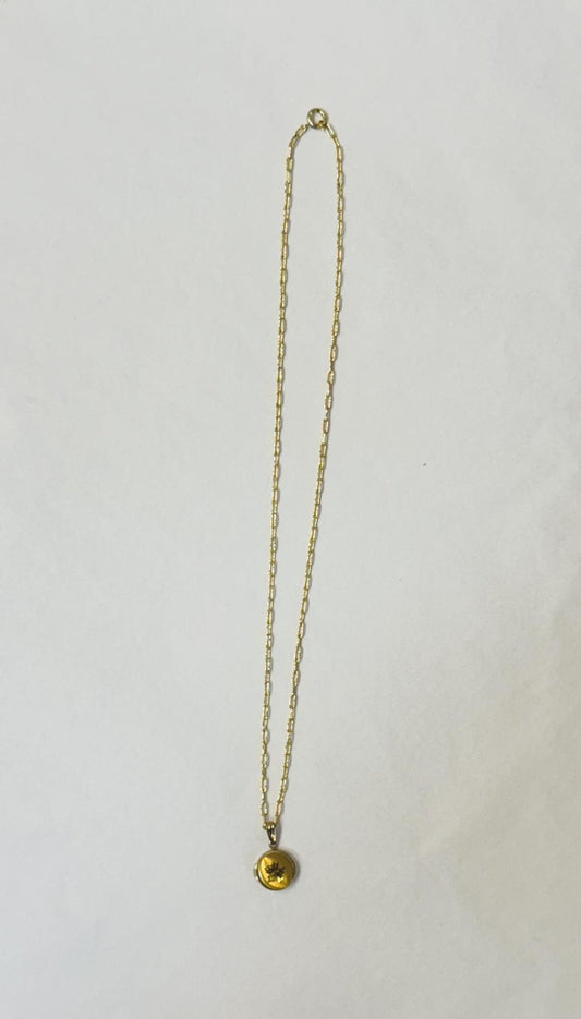 Antique Round Locket on Dainty Paperclip Necklace