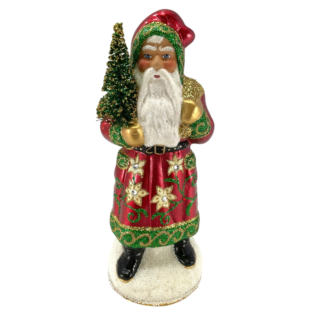 Metallic Red Coat Santa Candy Container