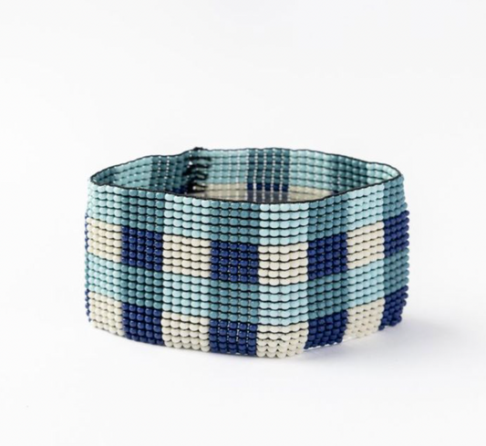 Kendall Blue Gingham Beaded Stretch Bracelet