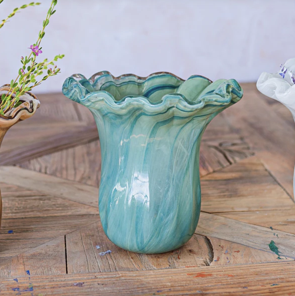Onda Glass Green Small Tulip Vase