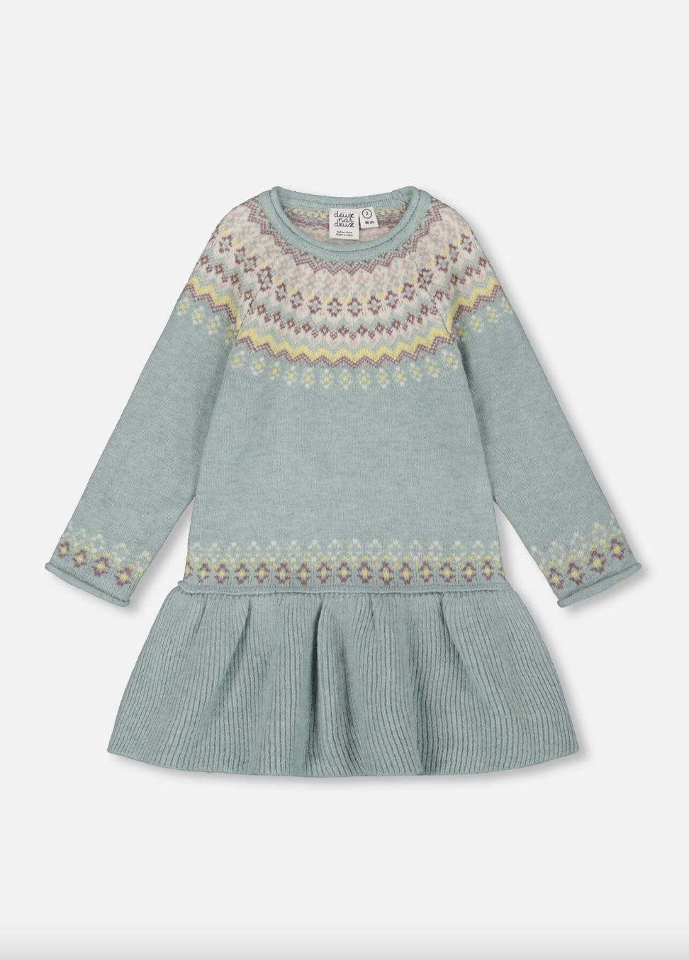 Jade Green Jacquard Sweater Dress With Ribbed Skirt