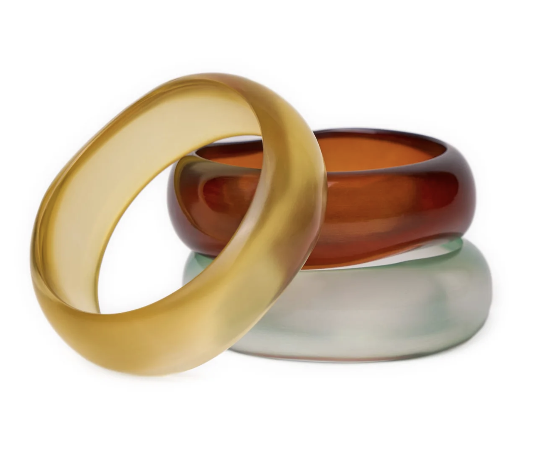 Citron, Sage, + Brown Resin Bangles, Set Of 3