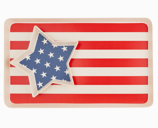 American Flag Stacked Reusable Bamboo Serving Tray Set