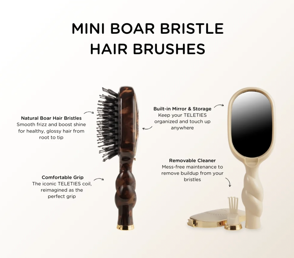 Tan Mini Boar Bristle Hair Brush