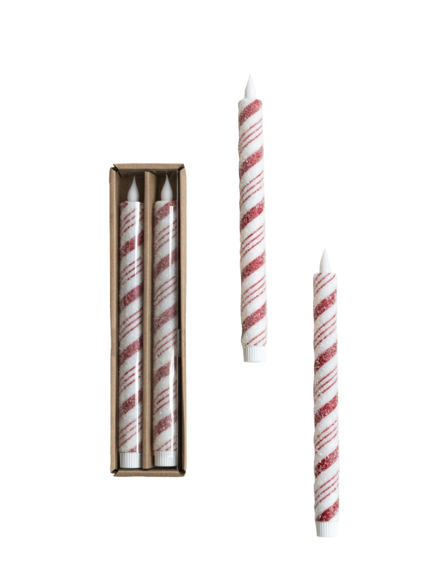 Candy Cane Stripe LED Tapers, Set of 2