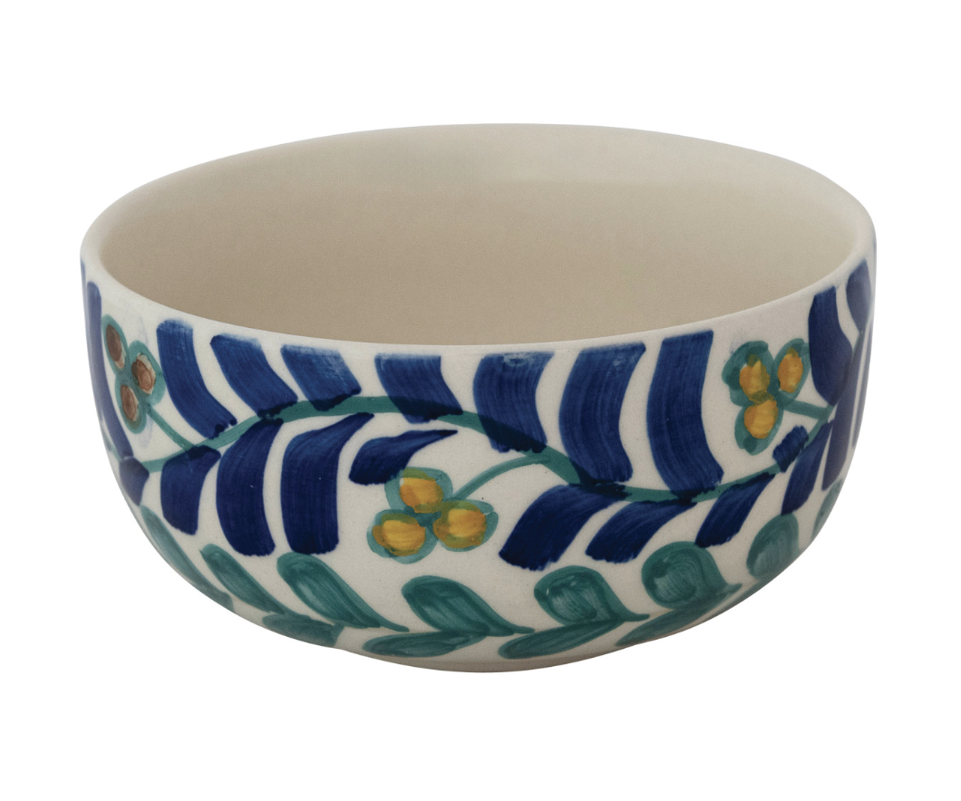 Hand-Painted Stoneware Bowl with Vine Design