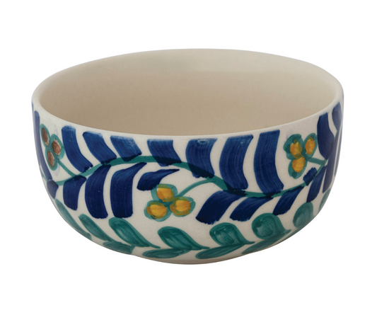 Hand-Painted Stoneware Bowl with Vine Design
