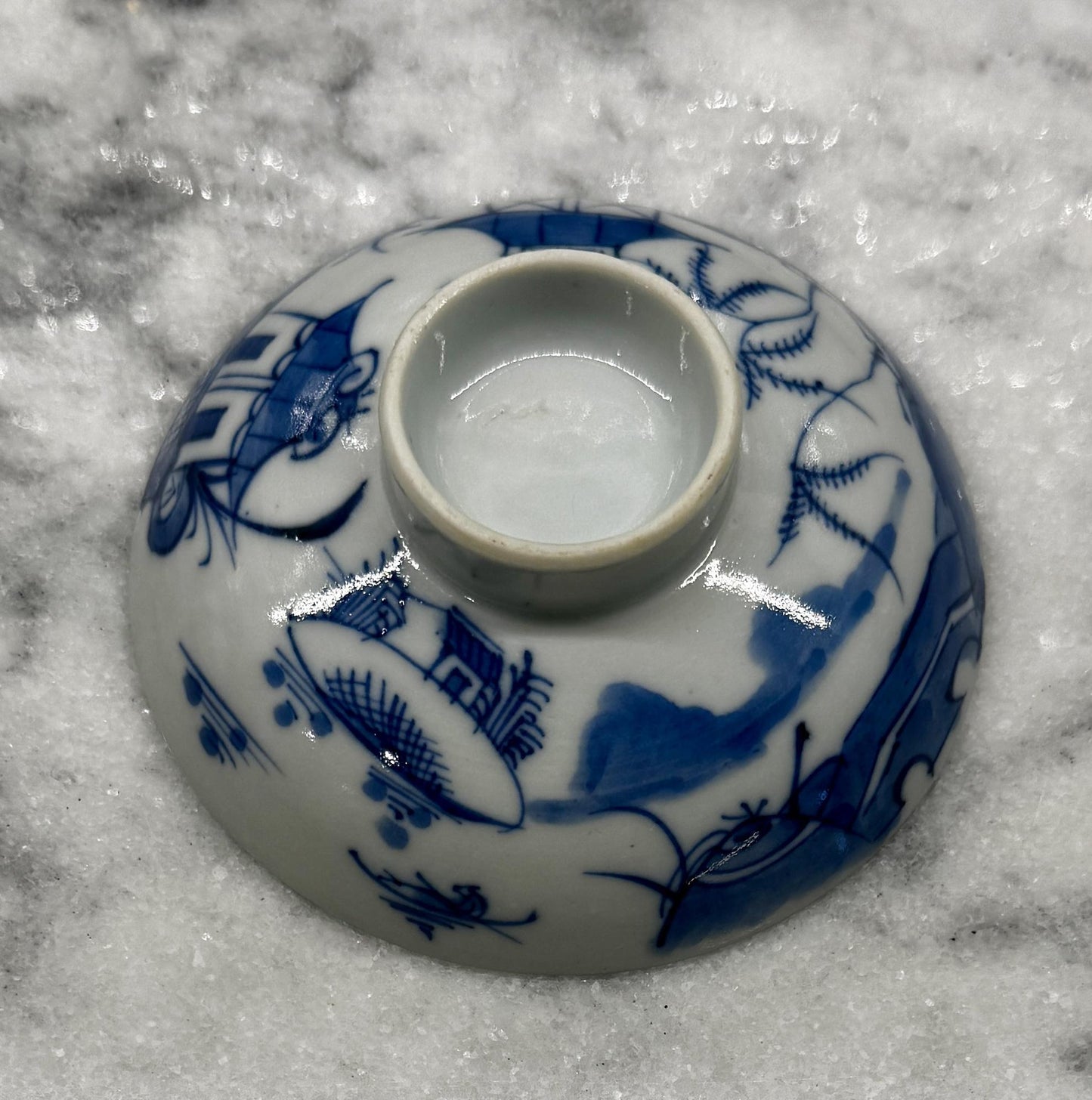 Vintage Blue and White Canton Footed Pedestal Dish