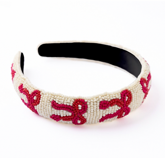 Beaded Red and Magenta Bow Headband