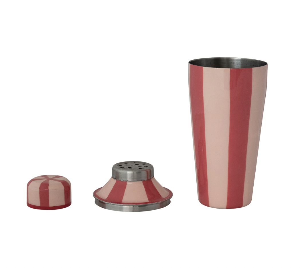 Red + Pink Striped Enamel Stainless Steel Cocktail Shaker