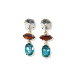 Clear & Turquoise 3-Tier Crystal Earrings